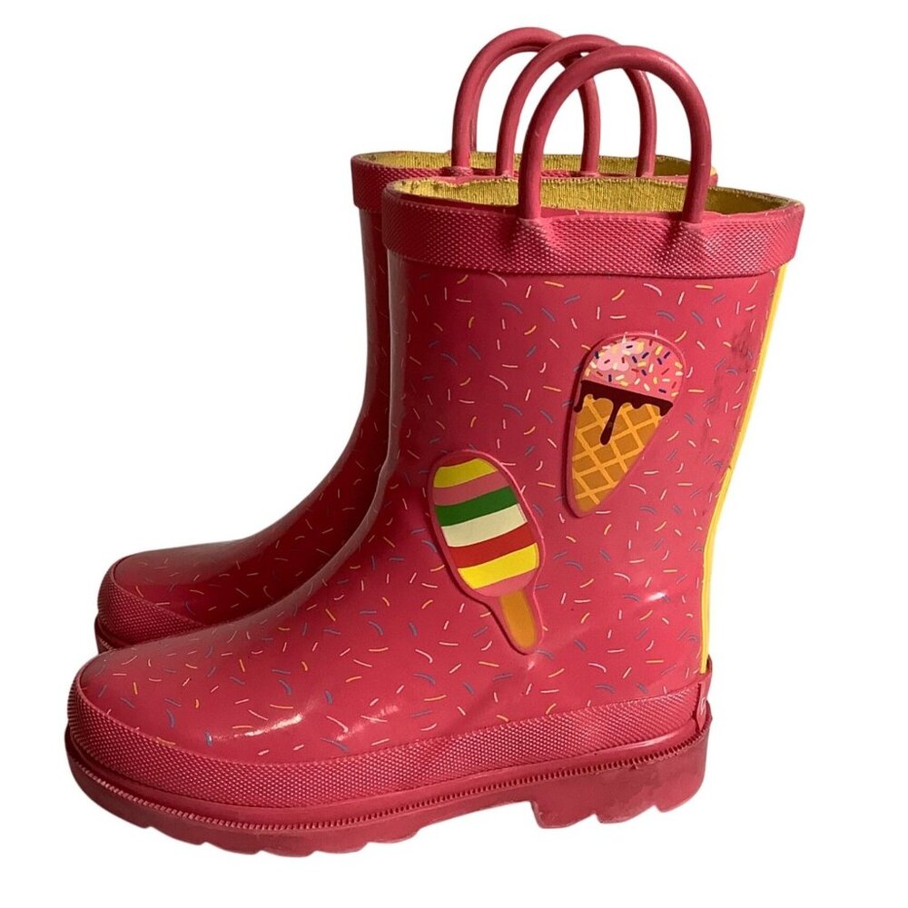 Lily & Dan Pink Rain Boots Ice Cream Print Handles Kids‎ Size 9 / 10 Rubber